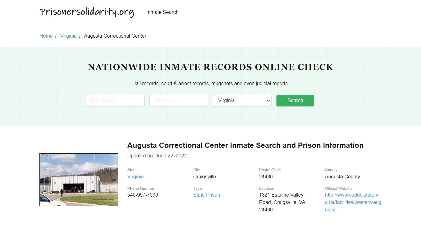 Augusta Correctional Center Inmate Search, Visitation, Phone no ...